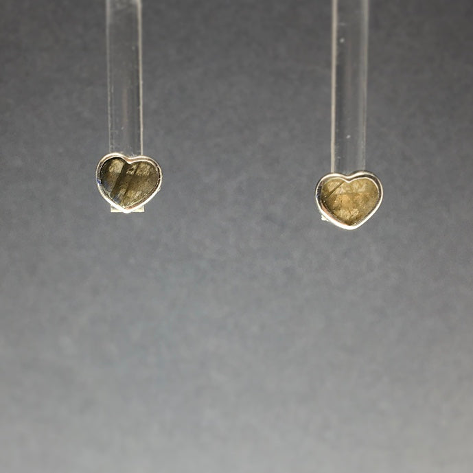 Labradorite Heart Shaped Polished Crystal Sterling Silver Stud Earrings