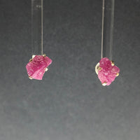 Ruby Dark Fuschia Pink Raw Crystal Sterling Silver Stud Earrings