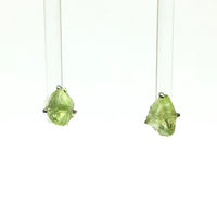 Peridot Lime Green Raw Crystal Sterling Silver Stud Earrings