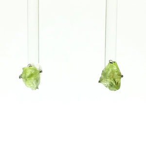 Peridot Lime Green Raw Crystal Sterling Silver Stud Earrings