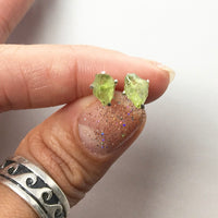 Peridot Lime Green Raw Crystal Sterling Silver Stud Earrings
