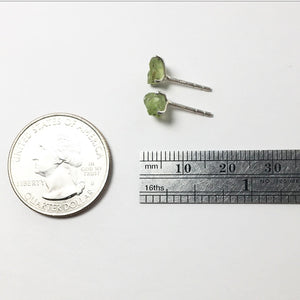 Peridot Lime Green Raw Crystal Sterling Silver Stud Earrings