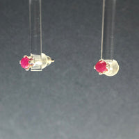Ruby Dark Fuschia Pink Faceted Crystal Sterling Silver Stud Earrings