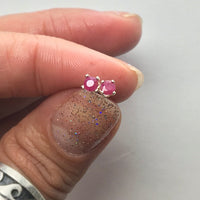 Ruby Dark Fuschia Pink Faceted Crystal Sterling Silver Stud Earrings
