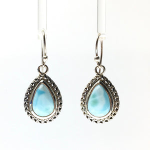 Larimar Blue Pectolite Caribbean Blue Gemstone in Sterling Silver Dangle Earrings