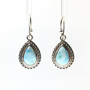 Larimar Blue Pectolite Caribbean Blue Gemstone in Sterling Silver Dangle Earrings