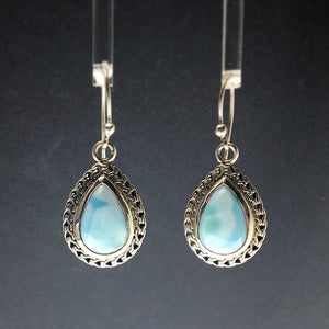 Larimar Blue Pectolite Caribbean Blue Gemstone in Sterling Silver Dangle Earrings