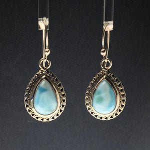 Larimar Blue Pectolite Caribbean Blue Gemstone in Sterling Silver Dangle Earrings