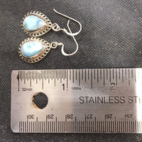 Larimar Blue Pectolite Caribbean Blue Gemstone in Sterling Silver Dangle Earrings
