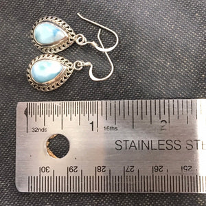 Larimar Blue Pectolite Caribbean Blue Gemstone in Sterling Silver Dangle Earrings