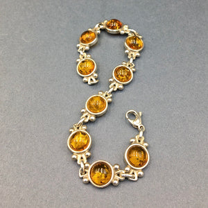 Amber Baltic Natural Gemstone Link Sterling Silver Bracelet