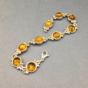 Amber Baltic Natural Gemstone Link Sterling Silver Bracelet