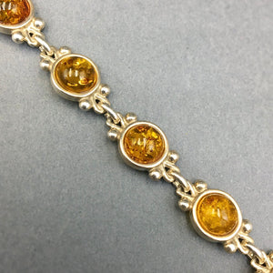 Amber Baltic Natural Gemstone Link Sterling Silver Bracelet