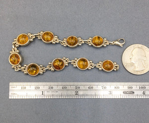 Amber Baltic Natural Gemstone Link Sterling Silver Bracelet