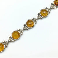 Amber Baltic Natural Gemstone Link Sterling Silver Bracelet

