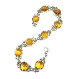 Amber Baltic Natural Gemstone Link Sterling Silver Bracelet