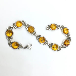 Amber Baltic Natural Gemstone Link Sterling Silver Bracelet