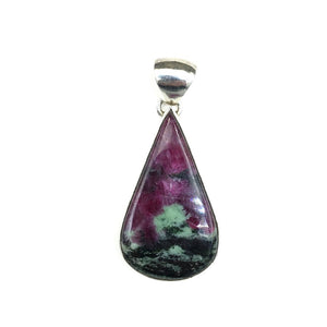 Ruby and Zoisite Natural Cabochon Cut Gemstone Sterling Silver Pendant