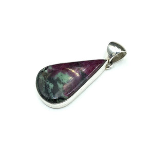 Ruby and Zoisite Natural Cabochon Cut Gemstone Sterling Silver Pendant