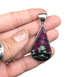 Ruby and Zoisite Natural Cabochon Cut Gemstone Sterling Silver Pendant