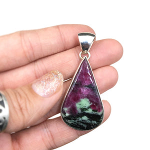 Ruby and Zoisite Natural Cabochon Cut Gemstone Sterling Silver Pendant