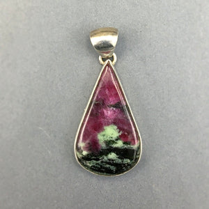 Ruby and Zoisite Natural Cabochon Cut Gemstone Sterling Silver Pendant