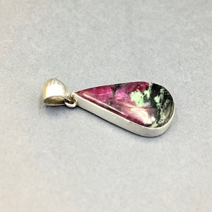 Ruby and Zoisite Natural Cabochon Cut Gemstone Sterling Silver Pendant