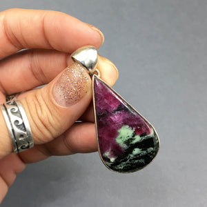 Ruby and Zoisite Natural Cabochon Cut Gemstone Sterling Silver Pendant