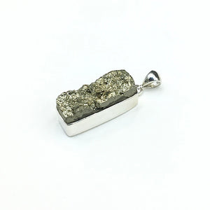 Pyrite Fool's Gold Raw Crystals Rough Cut Gemstone Sterling Silver Pendant