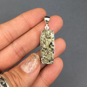 Pyrite Fool's Gold Raw Crystals Rough Cut Gemstone Sterling Silver Pendant