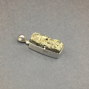 Pyrite Fool's Gold Raw Crystals Rough Cut Gemstone Sterling Silver Pendant