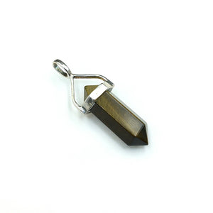 Tiger Eye Polished Point Golden Natural Gemstone in Sterling Silver Pendant