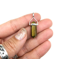 Tiger Eye Polished Point Golden Natural Gemstone in Sterling Silver Pendant