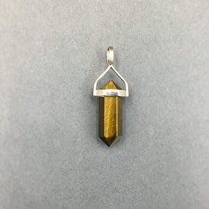 Tiger Eye Polished Point Golden Natural Gemstone in Sterling Silver Pendant