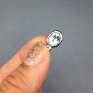 Aquamarine Ice Blue Gem Faceted Oval Crystal Natural Gemstone Sterling Silver Pendant
