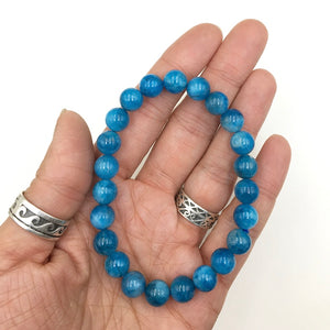 Blue Apatite Gemstone Bead Stretch Elastic Stone Bracelet