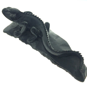 Black Jade Nephrite Iguana Lizard Handcarved Polished Carving Stone Art Australia USA