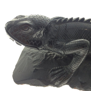 Black Jade Nephrite Iguana Lizard Handcarved Polished Carving Stone Art Australia USA