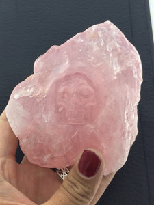 Rose Quartz Crystal Skull Handcarved Raw Crystals Polished Matrix Rock Skull Carving Stone Art