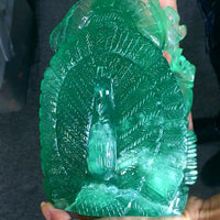 Green Fluorite Lord Ganesha Peacock XL Handcarved Polished Carving Stone Art