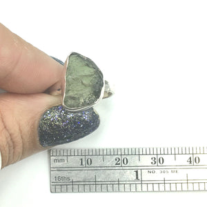 Moldavite Tektite Impact Space Raw Unpolished US Size 5 Sterling Silver Ring