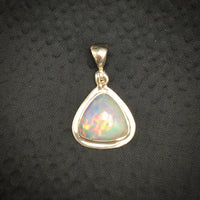 Ethiopian Opal Welo Rainbow Fire Triangle Sterling Silver Pendant

