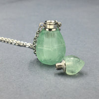 Green Fluorite Crystal Mini Bottle Gemstone Necklace for Essential Oil Perfume on Stainless Steel Chain
