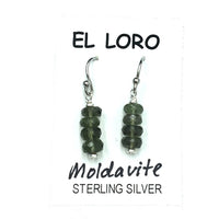 Moldavite Tektite Impact Space Glass Faceted Rondelle Gems Sterling Silver Drop Dangle Earrings
