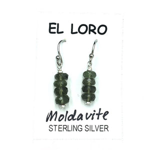 Moldavite Tektite Impact Space Glass Faceted Rondelle Gems Sterling Silver Drop Dangle Earrings