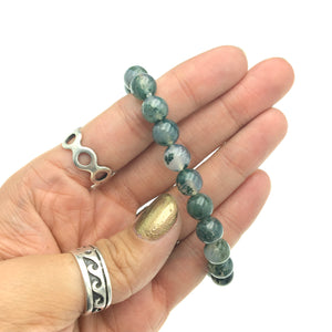 Moss Agate Gemstone Bead Stretch Elastic Stone Bracelet