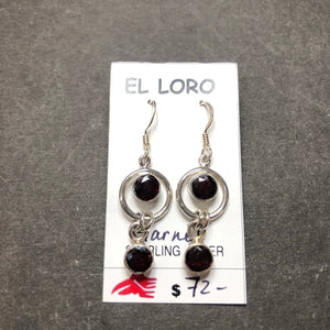 Garnet Dark Faceted Crystal Sterling Silver Dangle Earrings