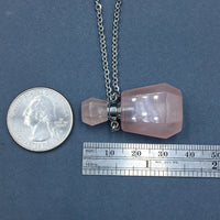 Rose Quartz Crystal Mini Bottle Gemstone Necklace for Essential Oil Perfume on Stainless Steel Chain