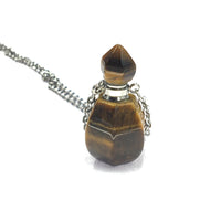 Tiger Eye Crystal Mini Bottle Gemstone Necklace for Essential Oil Perfume  on Stainless Steel Chain