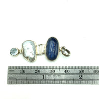 Multi Stone Sterling Silver Pendant with Blue Kyanite, Pearl and Blue Topaz